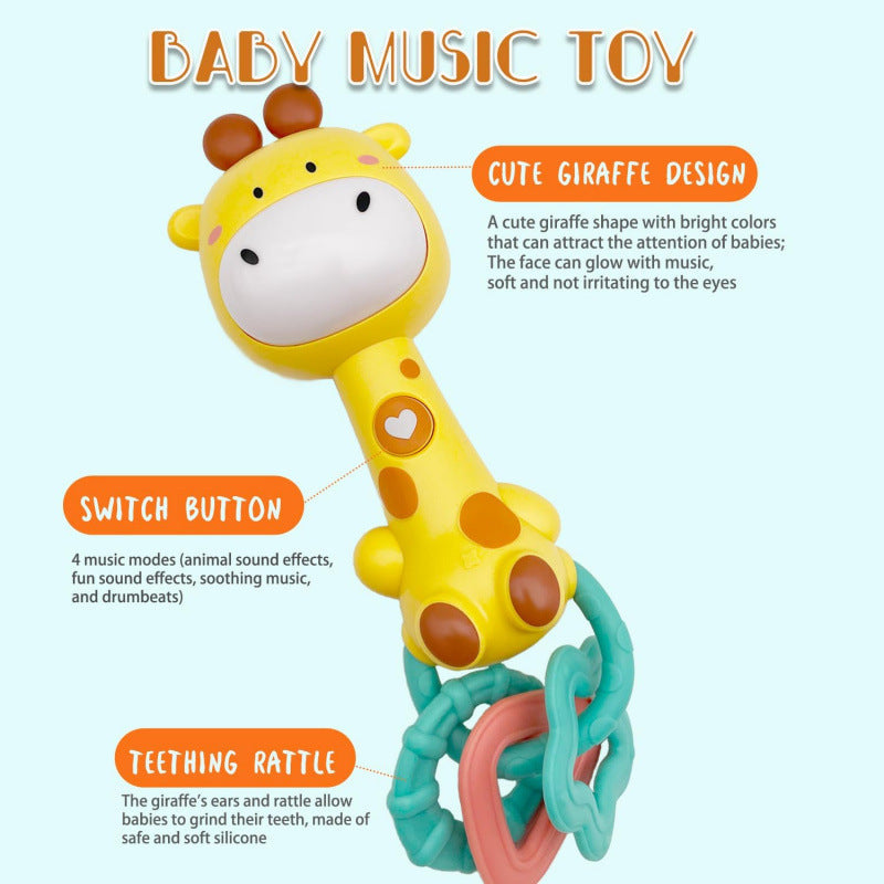 Cross-border  baby soft glue rattle cartoon toothpaste rhythm stick hand grab soothing BB stick light music toy