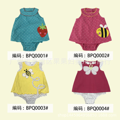 Export original single summer style bag butt clothing baby girl cartoon printing triangle romper jumpsuit girl clothing