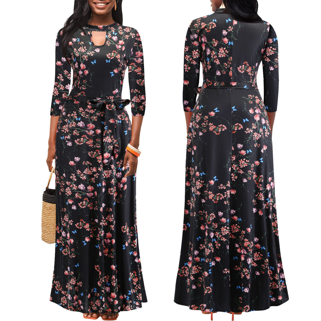 Spring and Autumn 2022 new European and American  independent station women's clothing V-neck waist large skirt polka dot printing dress women