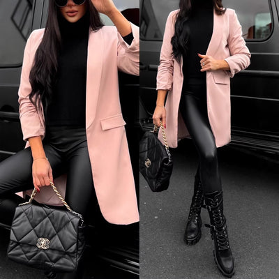 european and american style women's autumn solid color chic commute mid-length slim-fit versatile blazer