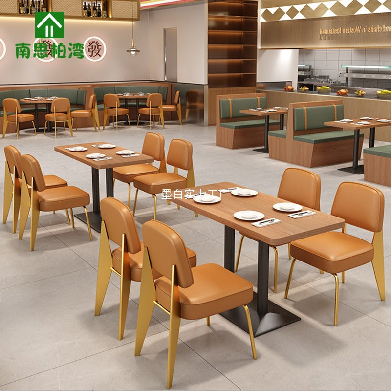 Catering furniture Chinese card seat sofa restaurant commercial modern hotel noodle shop milk tea shop table and chair combination solid wood