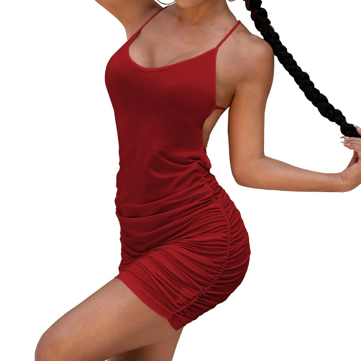 European and American  women's clothing sexy V-neck sleeveless dress summer new pullover solid color suspender hip skirt