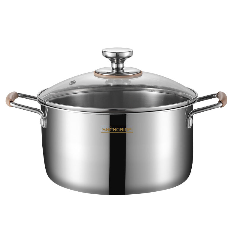 Cross-border binaural 304 soup pot, silicone anti-scalding handle, food-grade three-layer steel thickened porridge pot, soup pot wholesale