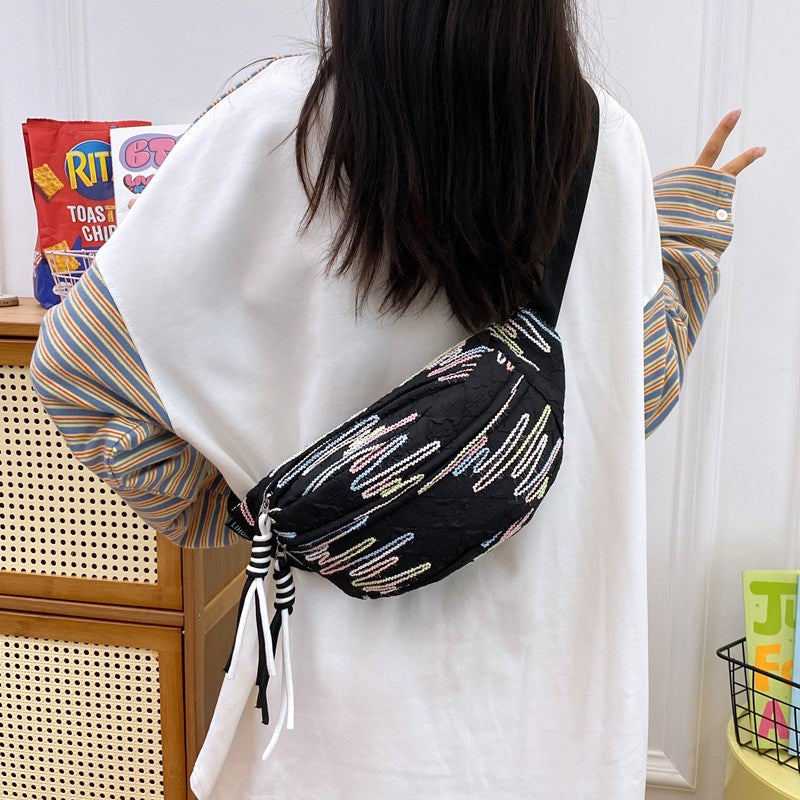 Cute and lightweight pleated breast bag Japanese ins small fresh student fanny pack female Mori girl niche messenger bag