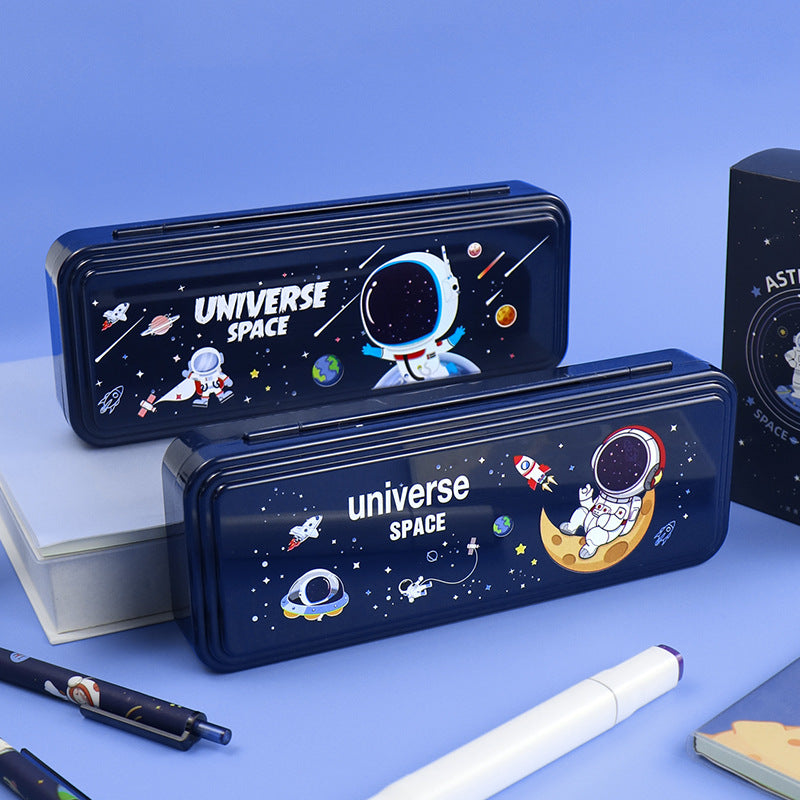 Student stationery box wholesale children's cartoon cute astronaut plastic waterproof pencil case multi-functional combination lock pencil case