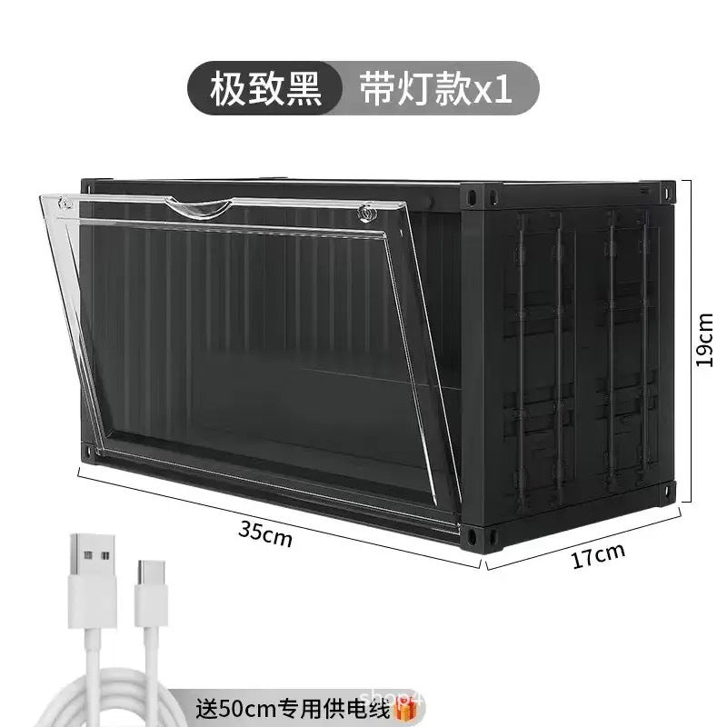 集装箱泡泡玛特展示架盲盒收纳盒带灯防尘柜子手办娃娃展示盒定制