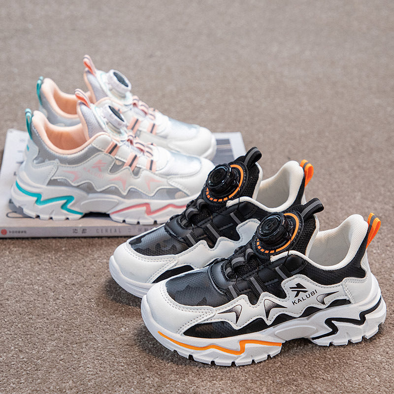 Girls shoes leather Internet celebrities spinning buttons middle older boys handsome running shoes spring autumn winter dad shoes versatile