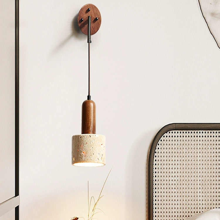 Yellow travertine Japanese-style wabi-sabi wind bedroom bedside wall lamp cream wind living room medieval designer retro homestay lamp