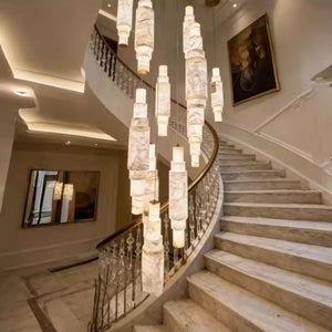 Accessible luxury postmodern house height living room lamp duplex staircase full copper marble dining room chandelier casual bedroom lighting fixture