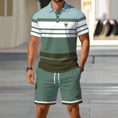 hot-selling men's polo shirt set, new summer two-piece casual short-sleeve and shorts set, dropshipping available