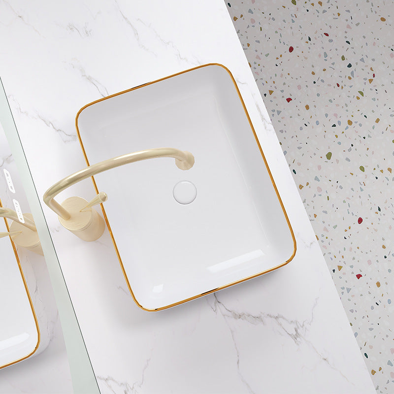 陶瓷台上盆北欧风洗手池金边石纹艺术台盆酒店卫生间陶瓷洗手盆