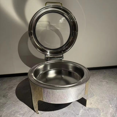 Round stainless steel buffet warming cabinet with see-through glass lid - commercial grade, 6l capacity - in stock for hotel use