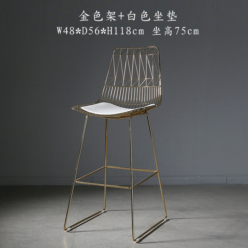 Nordic Bar Light Luxury Creative Wire Bar Chair Modern Simple Cafe Milk Tea Shop High Stool Leisure Metal Chair