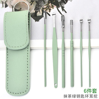 Ear pick leather case 6-piece set spiral spring ear pick six-piece set ear cleaner ear pick ear picking tool
