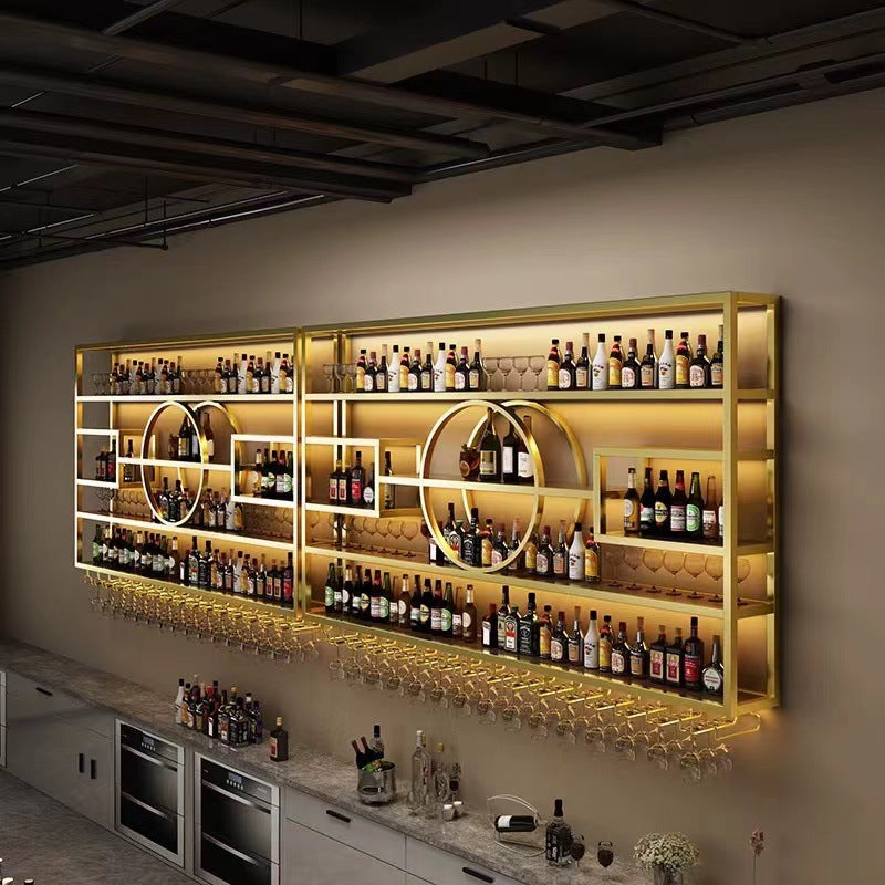 Bar bar decorative wall-mounted luminous wine rack restaurant wall-mounted wrought iron wine cabinet creative wine glass display rack