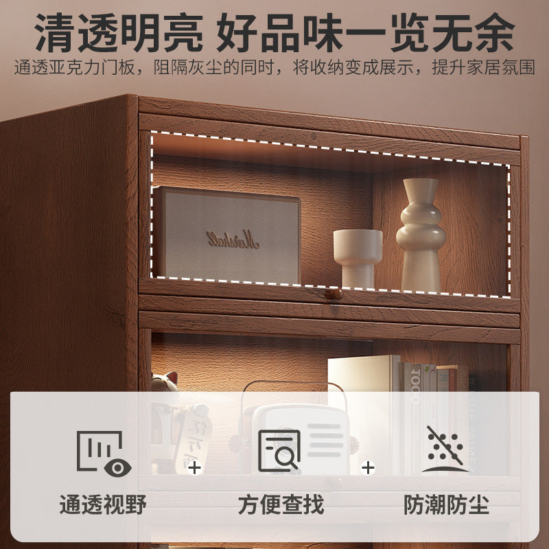 Retro American floor-to-ceiling bookcase Solid wood small cabinet Locker Living room storage Display cabinet Integrated dust rack