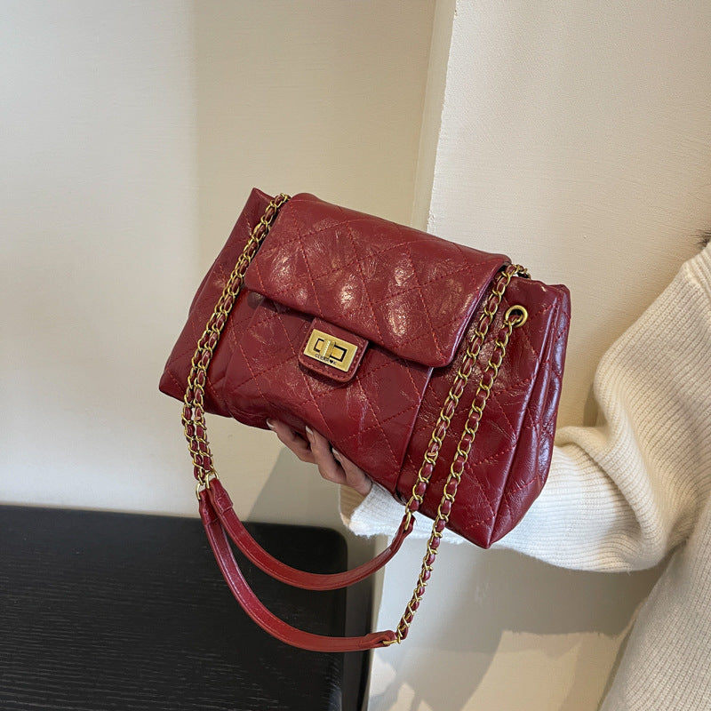 Casual retro large-capacity bag women's 2025 new fashion chain messenger bag, foreign versatile commuter shoulder bag