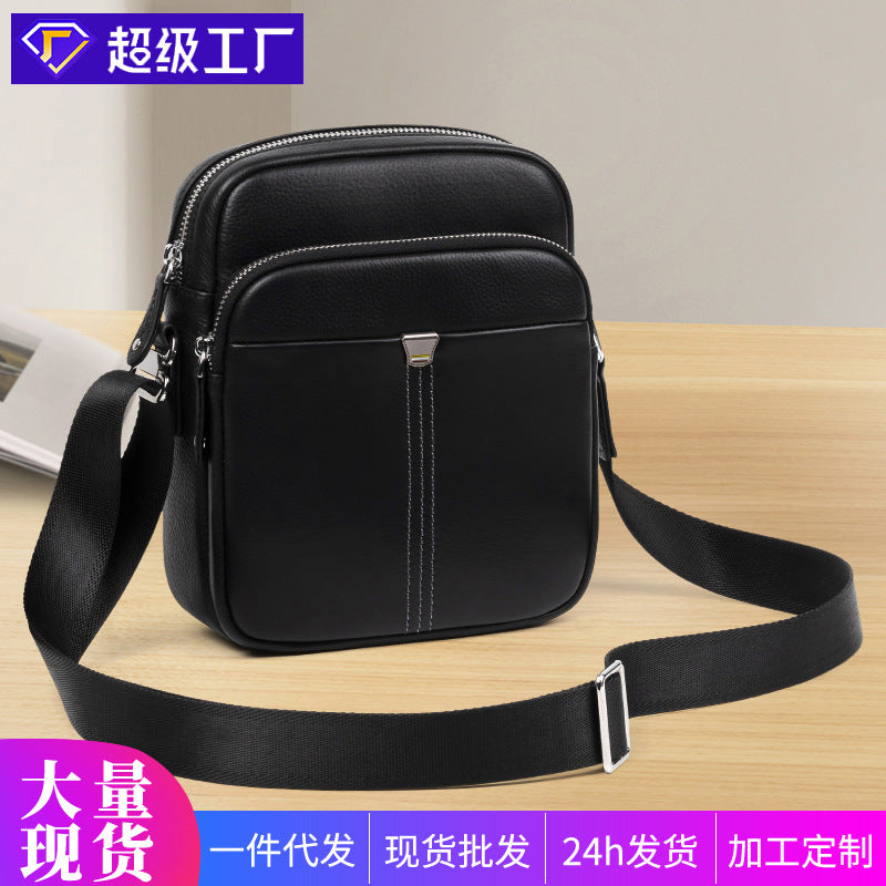 Fashion first layer cowhide shoulder bag business leisure trend men's leather bag high sense lightweight shoulder messenger bag