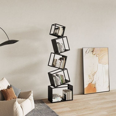 Creative iron bookshelf, trendy asymmetrical corner floor bookcase, modern minimalist storage rack for living room corners