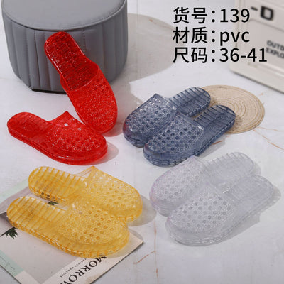 2024 summer new women's closed-toe transparent jelly flat sandals - bathroom non-slip indoor slippers, outdoor beach shoes