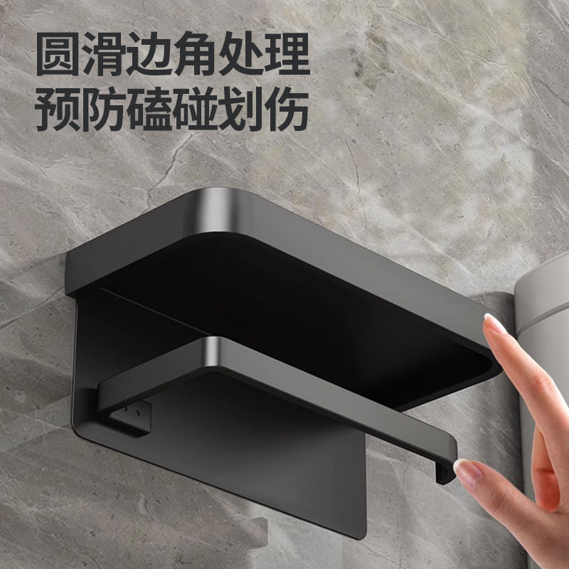 No punching black tissue holder Roll paper holder Shelf Toilet Toilet tissue box Mobile phone toilet paper holder Roll paper