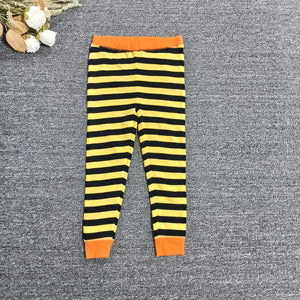 Unisex baby leggings - yellow & black striped, spring/autumn stretch pants with color block waistband for comfort
