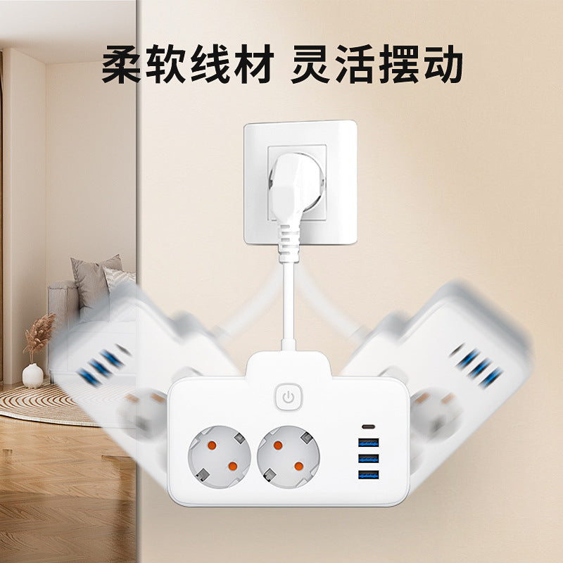 One to two conversion socket European standard two-plug plug-in board, with PD/USB socket, office home power strip customization