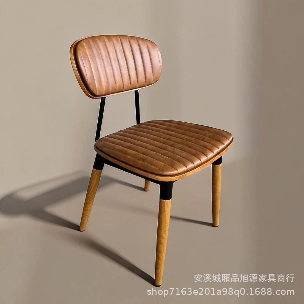 American Restaurant Vintage Leather Dining Chair Country B & B Bistro Leisure Chair Industrial Wind Wrought Iron Coffee Stool Chair