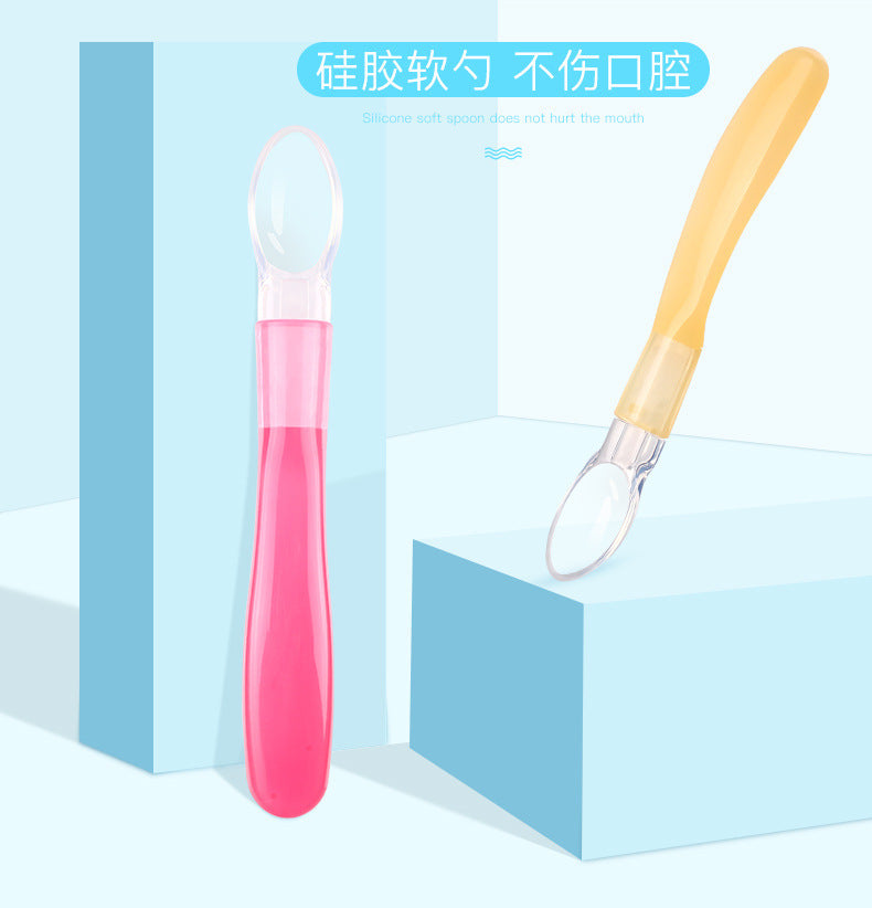 English card pack, baby silicone soft head spoon, baby eating spoon, baby feeding tableware