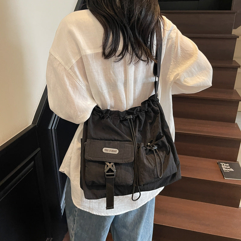 Foreign trade large-capacity fashion cloth bag women's 2025 summer new niche shoulder messenger bag Korean version pleated tote bag