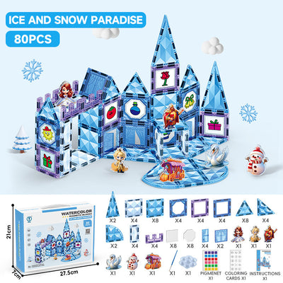 Kids educational diy painted diamond pattern magnetic track building blocks baby puzzle puzzle magnetic sheet square castle toy