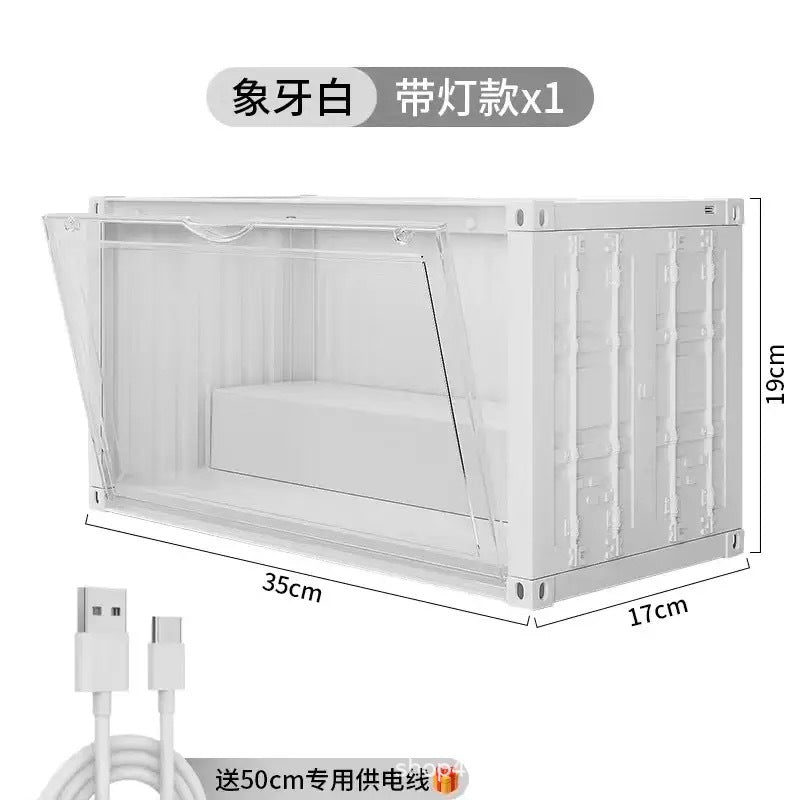 集装箱泡泡玛特展示架盲盒收纳盒带灯防尘柜子手办娃娃展示盒定制