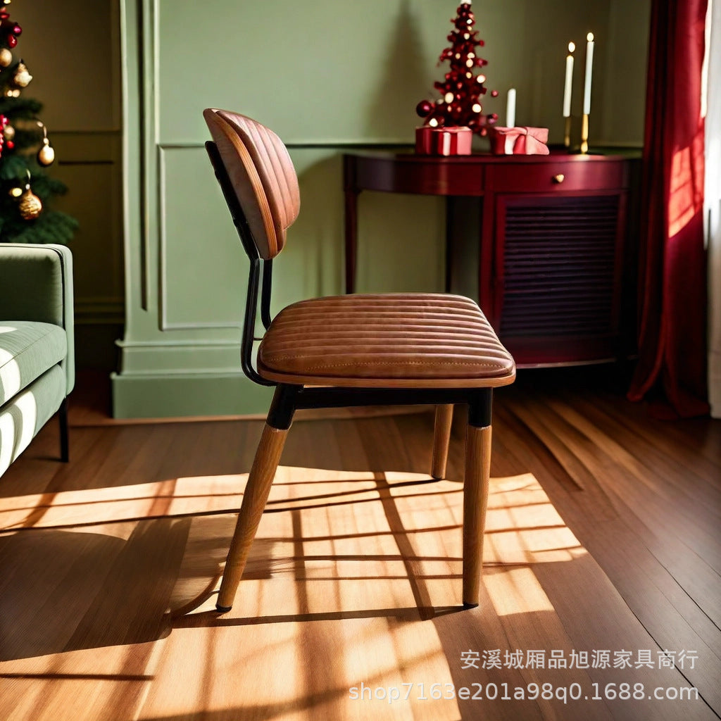 American Restaurant Vintage Leather Dining Chair Country B & B Bistro Leisure Chair Industrial Wind Wrought Iron Coffee Stool Chair