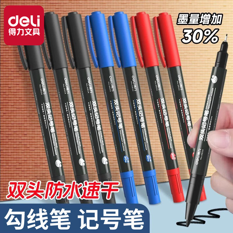 Deli 6824 Double Head Marker Oil Marker Thin Head Art Hook Pen Oil Pen Hook Pen Stroke Pen