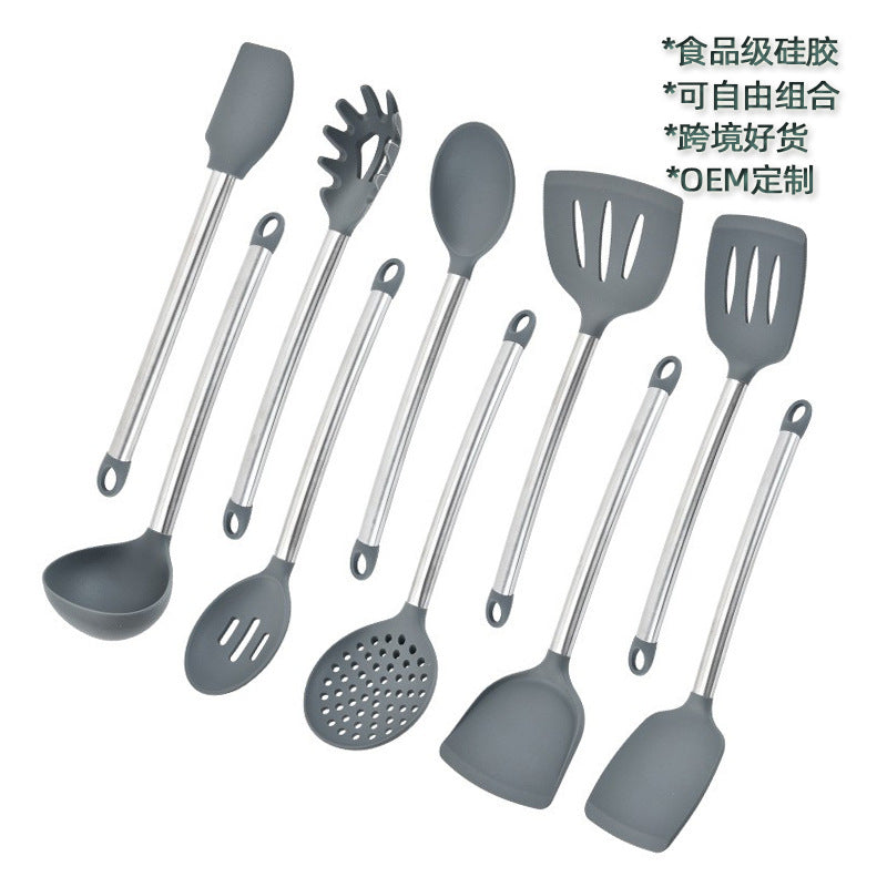 Cross-border, silicone kitchen utensils full set of baking cooking non-stick pans, household kitchen tools spoon shovel set 10-piece set