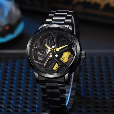 New creative tech men's steel band watch - hollow rotating dial quartz watch - dropshipping available