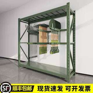 Army green shield, shovel, iron pick, material, barracks, security, combat readiness, warehouse, armed forces equipment, thickened storage shelves