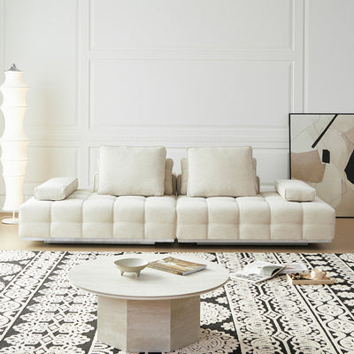 Foshan lawrence sofa designer large flat cotton and linen fabric sofa living room linen cream style straight row sofa