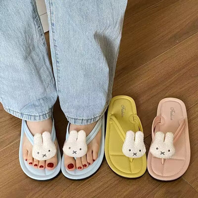 2026 new trendy bunny flip-flops: cute, non-slip, outdoor beach sandals for girls - wholesale