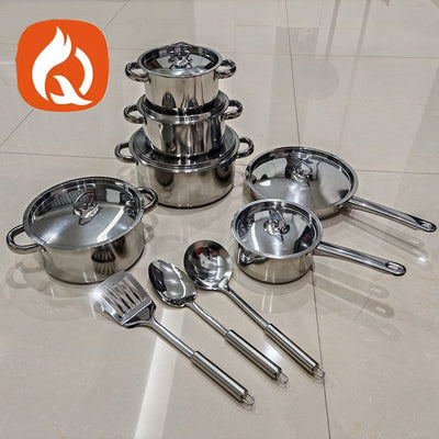 Wholesale cross-border stainless steel pot set thickened double bottom milk pot frying pan soup pot fifteen-piece set foreign trade gift