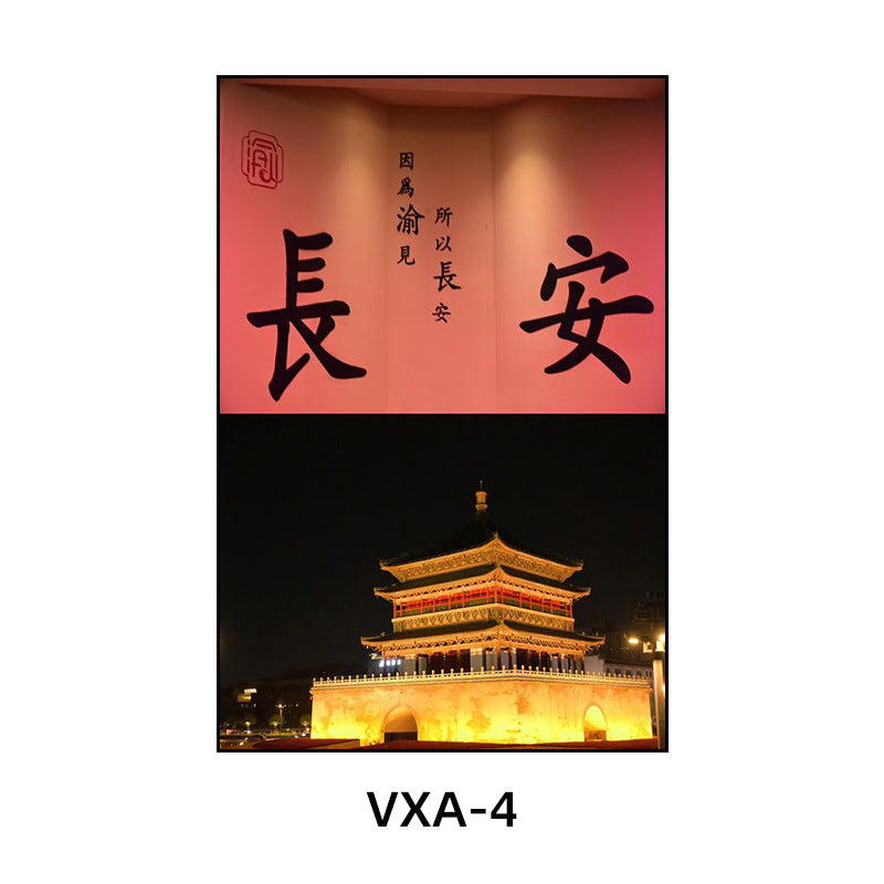 陕西装饰画西安长安古城风景建筑面馆挂画美食餐厅饭店包厢壁画