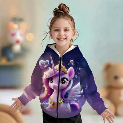 Kids' hoodie jacket, cross-border hot seller: cute cartoon print fashion zip-up hoodie for girls, dropshipping available
