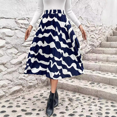 2# in stock 73028# cross-border fashionexportplus size women's slimming lookelegance pleated printing skirt