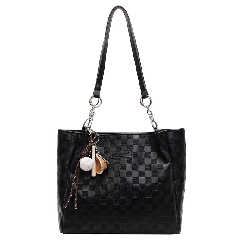 Cross-border large-capacity bags women's autumn and winter versatile 2024 new casual simple shoulder bag plaid commuter tote bag