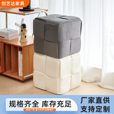 Custom sofa ottoman bedroom leisure low stool living room footrest beige stool corduroy cable knit stool american style