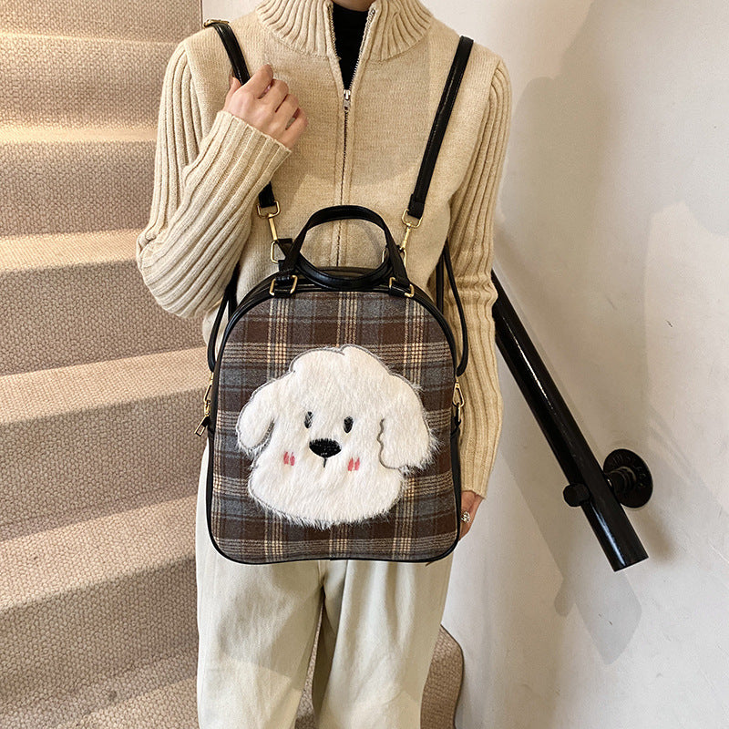 Casual large-capacity plaid bag women's 2025 new fashionable and cute cartoon commuter shoulder bag student tote bag