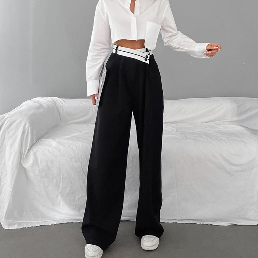 2025 American street contrasting suit pants women's spring design high waist drape wide-leg casual pants trousers