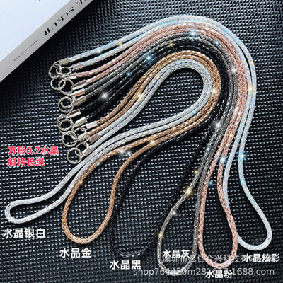 Square crystal backable cross-body mobile phone lanyard classy women's fashion mobile phone cross-body chain anti-lost popular chain