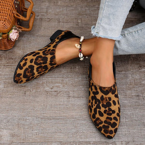 european and american fashion new autumn/winter leopard print horsehair color block single shoes square toe chunky heel two-wear export plus size women's shoes