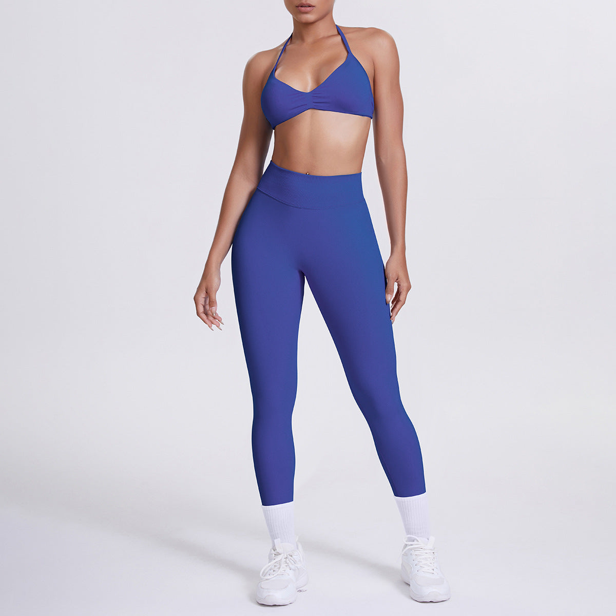 Spot solid color yoga clothes high waist peach hip sports trousers suspenders beautiful back neck bra fitness yoga set